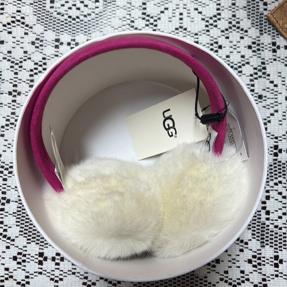 NEW Girls White Faux Fur Earmuffs Pink Velvet Band Rainbow Sequin Winter Warm - Picture 8 of 15